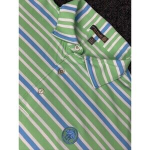 Peter Millar Shirt Men’s Large Summer Comfort E4 Polo Performance Green Stripes